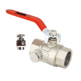 Ball valve with red handle with drainplug connection
